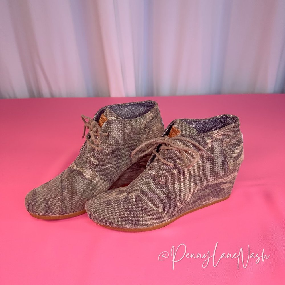 Toms Washed Camo Canvas Desert Wedge Ankle Bootie Size 8.5 - Picture 5 of 10